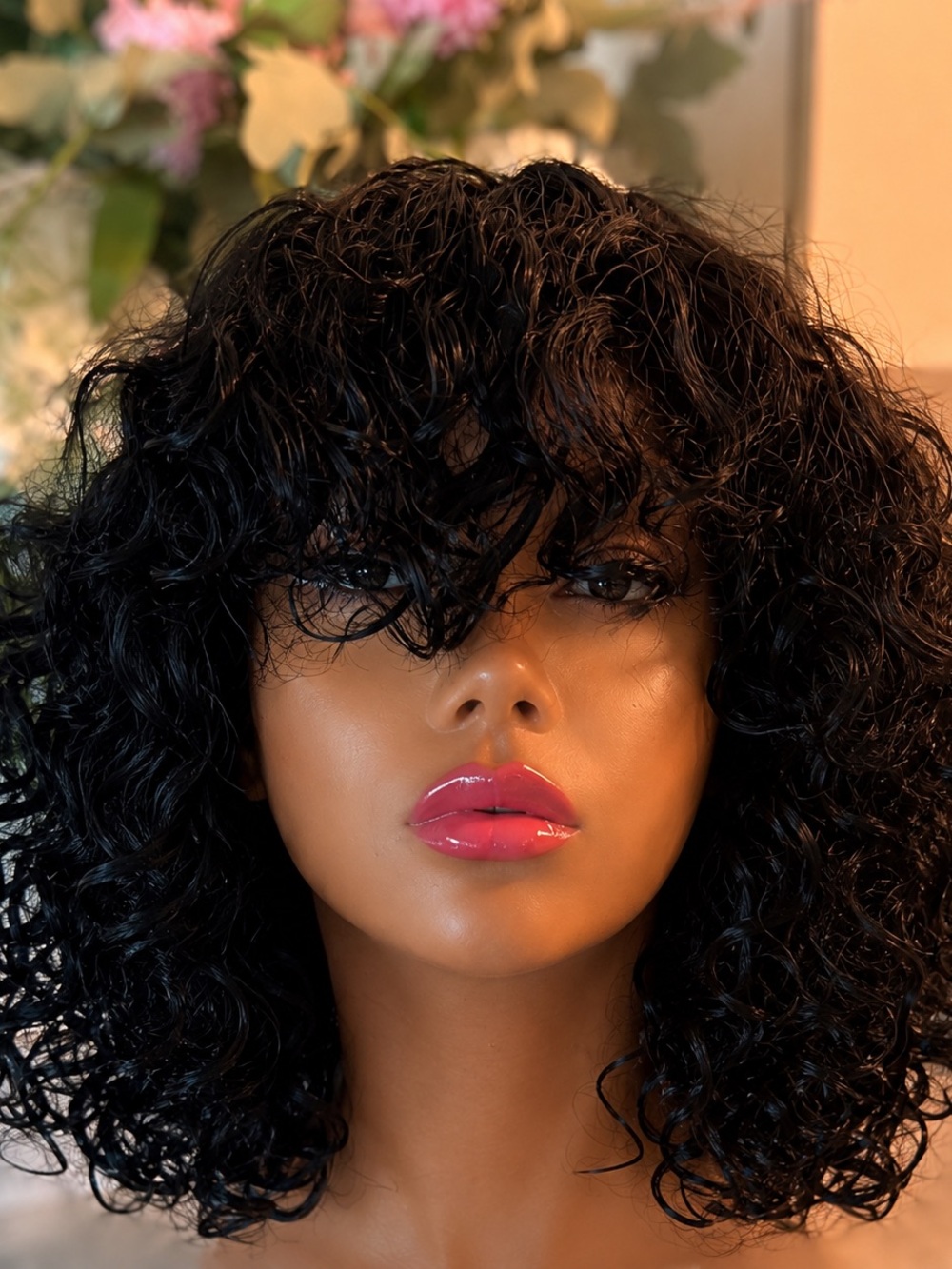 New Natural Black Curly human hair Wig with Bangs - Women Hair Ready to wear wig